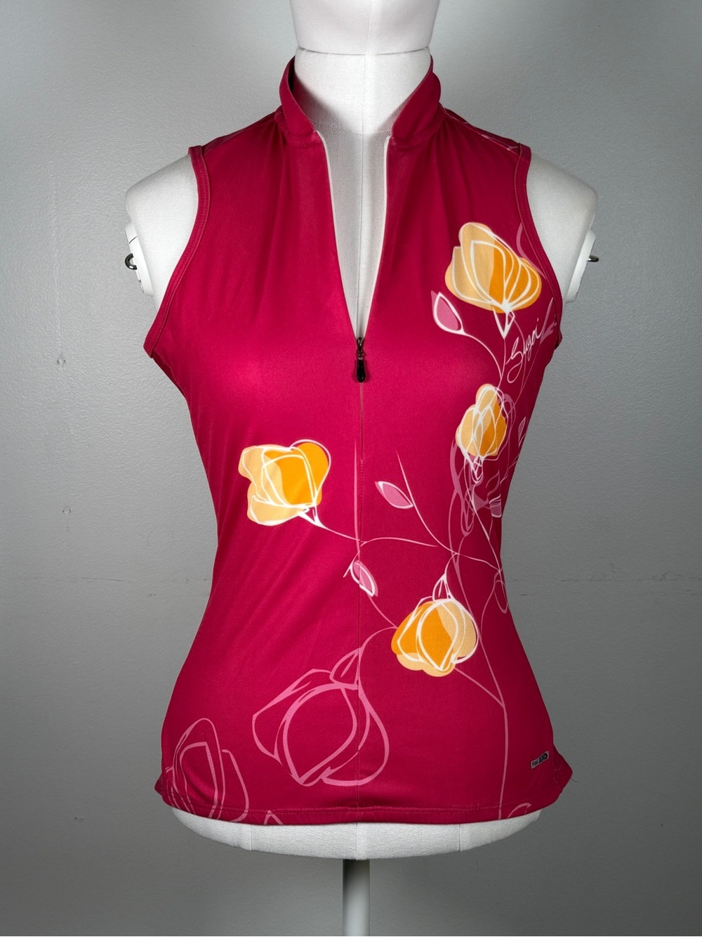 Y2K Sleeveless Pink Floral Zip-Front Women's Top